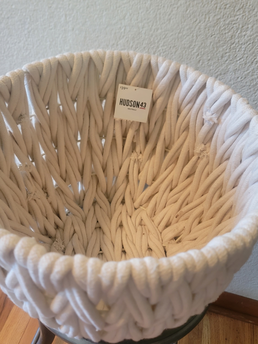 Hudson Cream Braided Cotton Storage Basket - Neutral Woven Bin - Picture 3 of 5